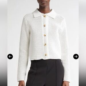 NWT Vince block Stitch Cardigan Sweater Jacket Crochet Button-Up Collared